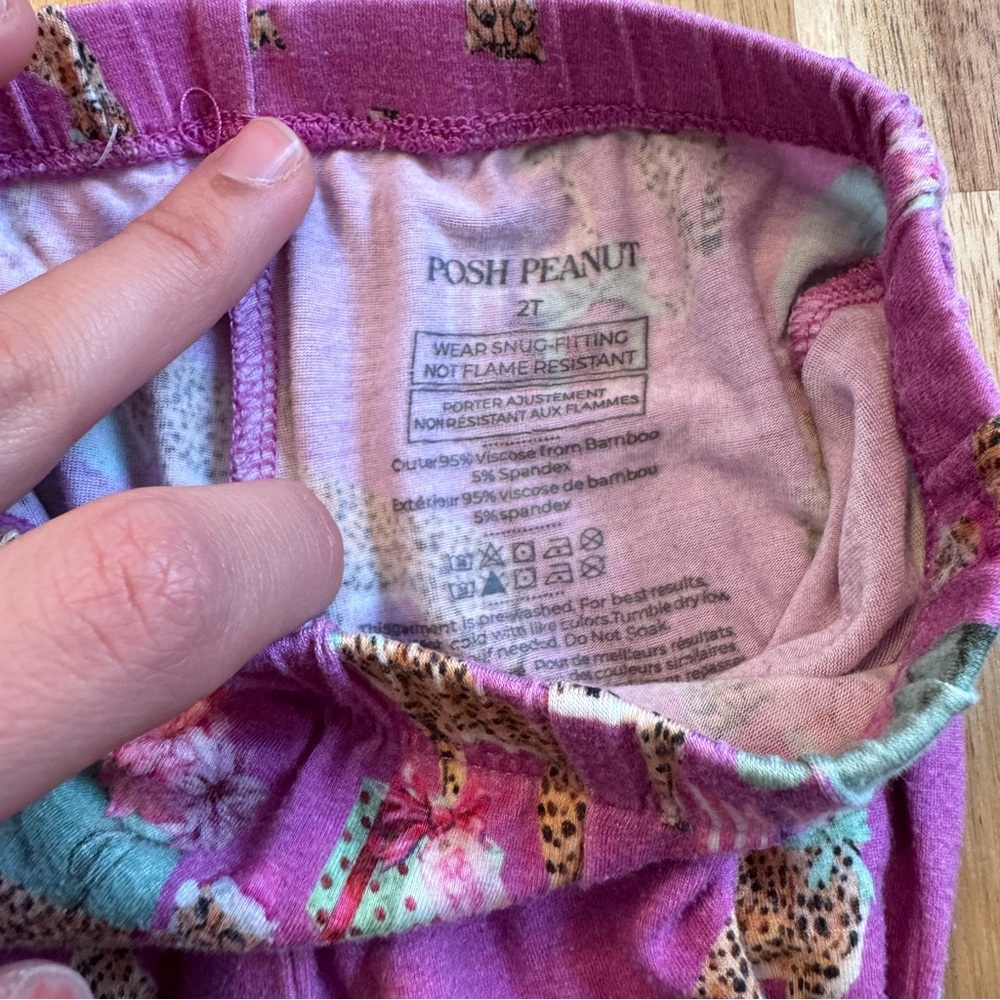 Posh Peanut Holiday Cheetah Bamboo Viscose Pajama Set Purple 2T PJ Long Sleeve - Picture 6 of 8